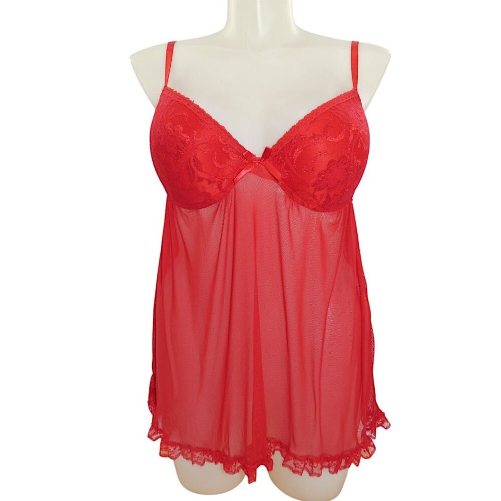 Passion Forever Red Lace Mesh Babydoll Plus Size 1X | Romantic Flirty Lingerie